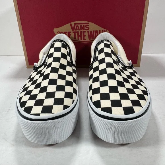 Vans Classic Slip-On Stackform Checkerboard Black Classic White Sneakers Women 8 - Picture 3 of 12